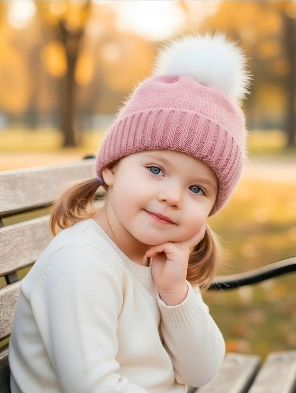 Childrens Place Pink Fuzzy Pom Beanie Hat Winter Warm Knit Cap Sz 4-7 NWT